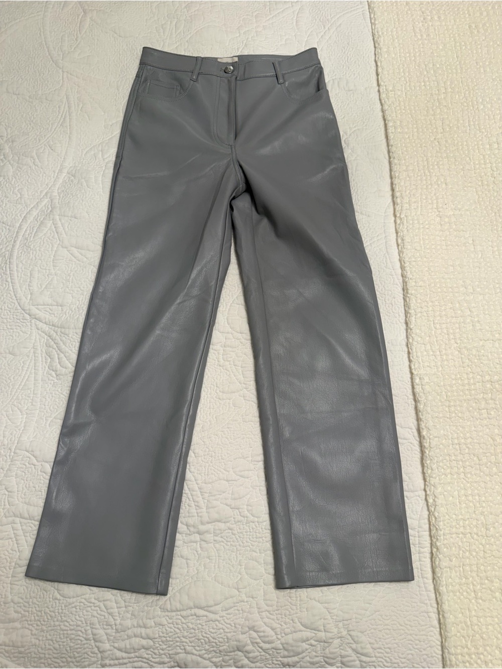 Aritzia Gray Faux Leather Wide-Leg Pants